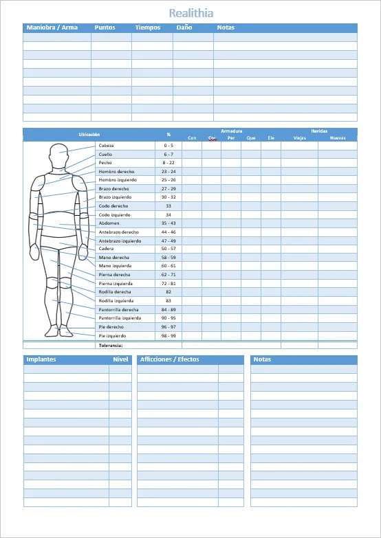 Planilla de Personaje